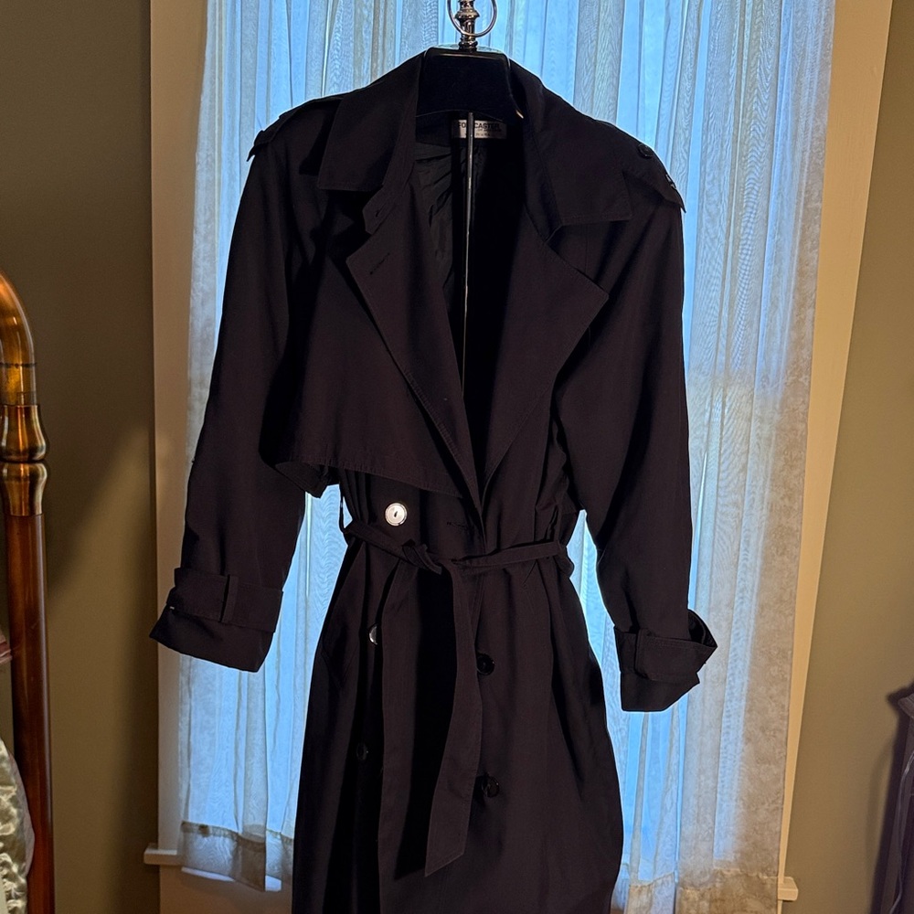 Forecaster of Boston Jacket - classic black long trench coat with button details